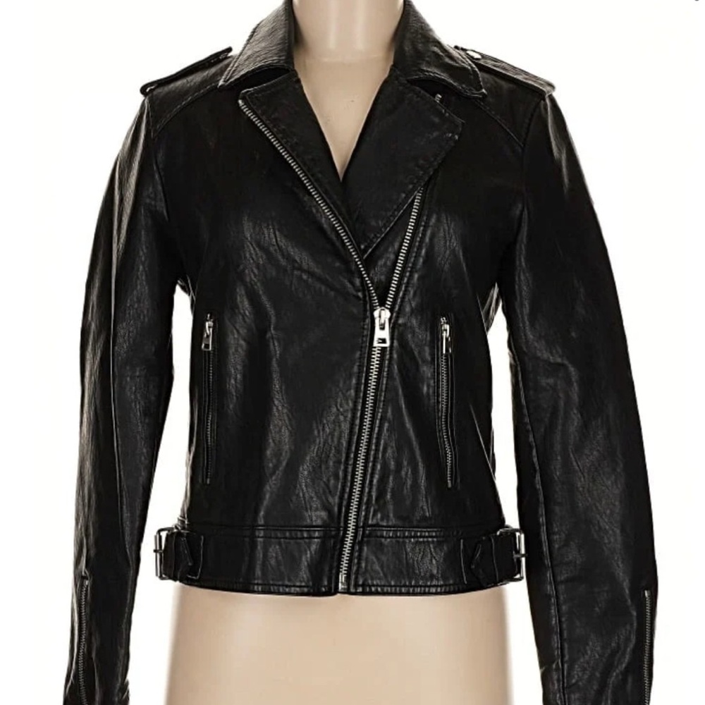 Topshop Black Leather Jacket with Silver Details